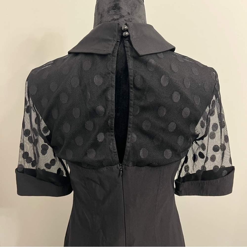 NWT Black Dress with Sheer Polka Dot Neckline & Sleeves - M - Picture 5 of 9